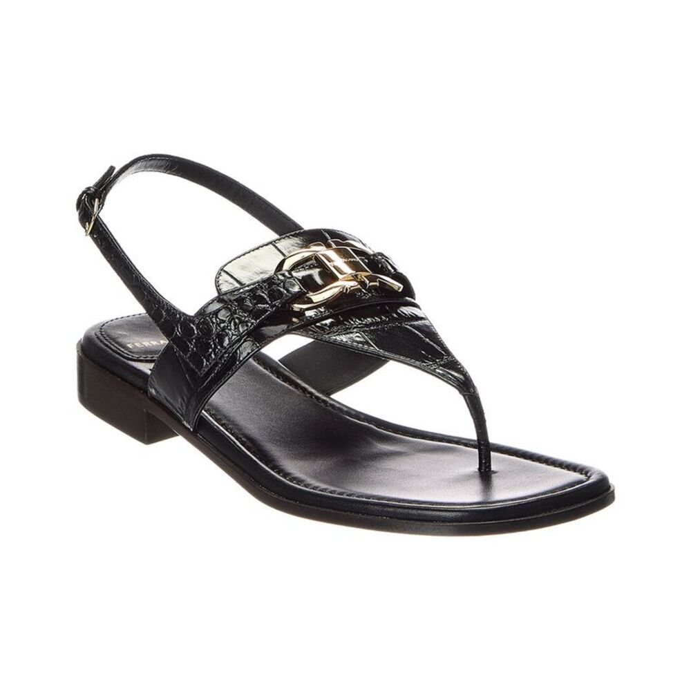 Ferragamo Lula Croc-Embossed Leather Sandal